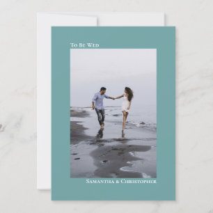 Simple Minimalist Teal Vertical Photo Wedding Invitation