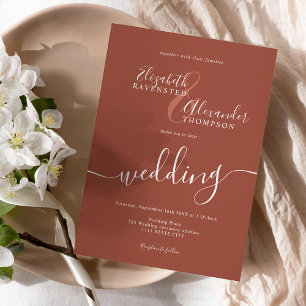 Simple minimalist terracotta script boho wedding invitation