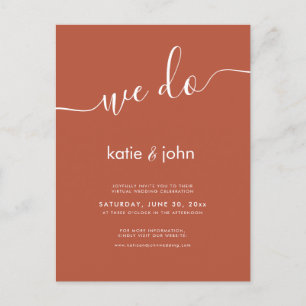 Simple Minimalist Terracotta Virtual We do Wedding Invitation Postcard
