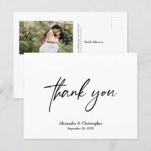 Simple Minimalist Thank You Script Wedding Photo  Postcard