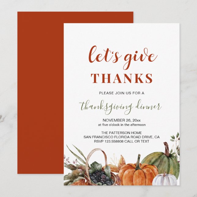Simple Minimalist Thanksgiving Dinner Invitation (Front/Back)
