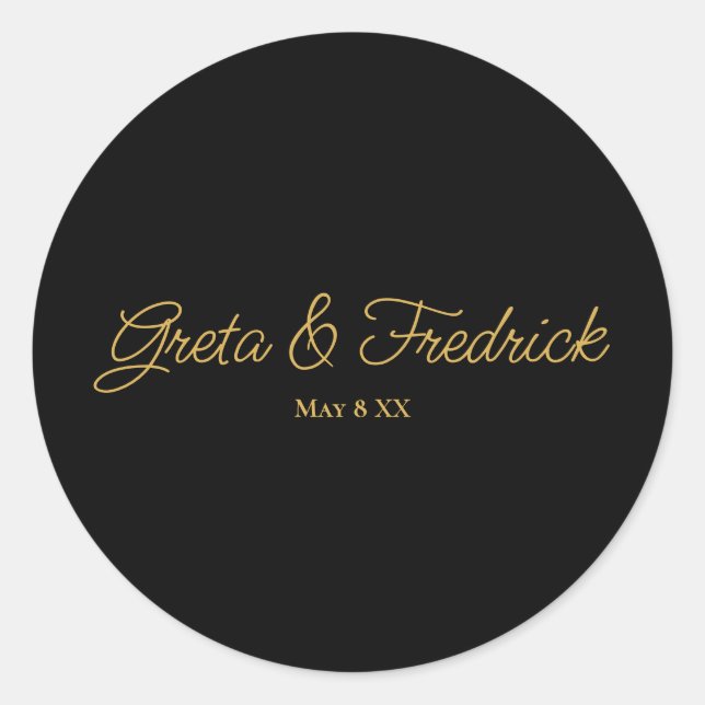 Simple Minimalist Timeless  Black Gold Script Classic Round Sticker (Front)