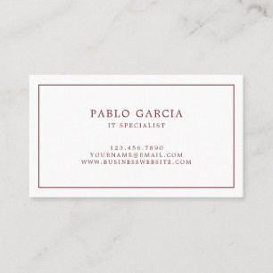 Simple Minimalist Traditional Classic Burgundy Business Card
