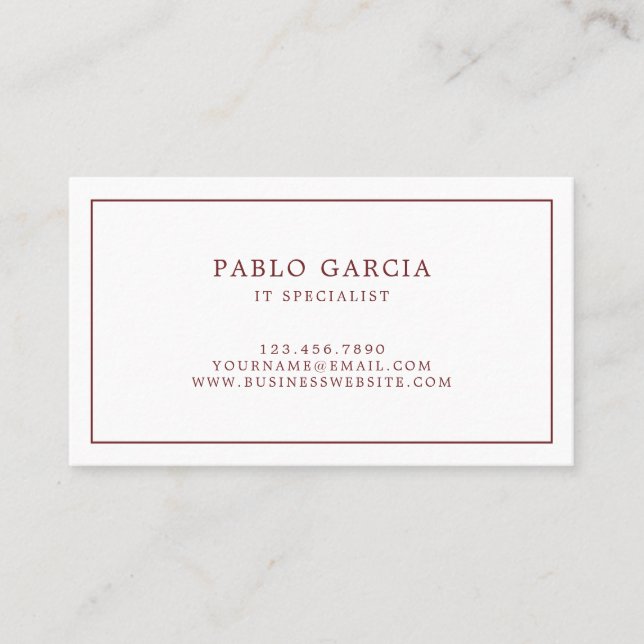 Simple Minimalist Traditional Classic Burgundy Business Card (Front)