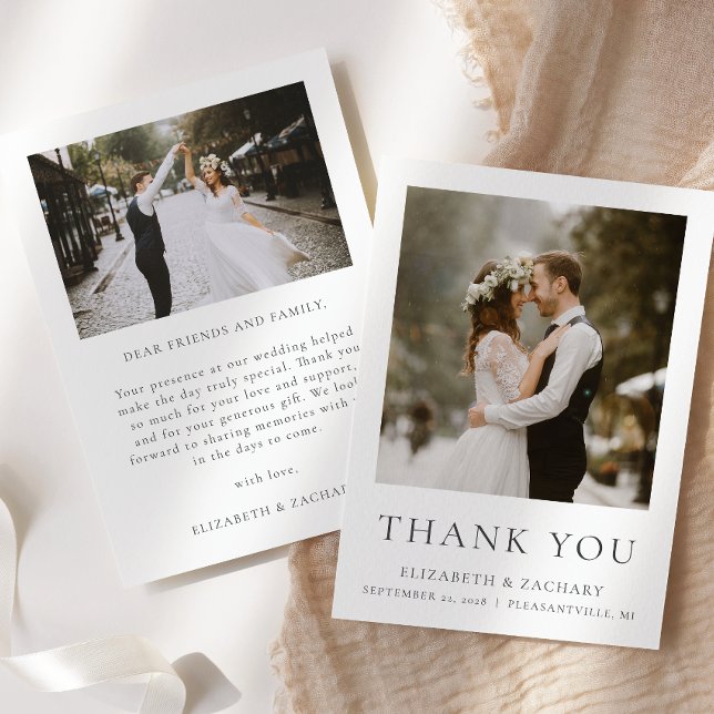 Simple Minimalist Two Photo Wedding Thank You Card (Creator Uploaded)