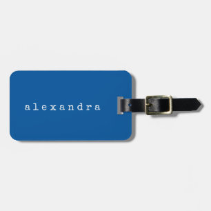 Simple Minimalist Typewriter Name Custom Blue Luggage Tag