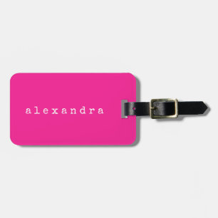 Simple Minimalist Typewriter Name Custom Hot Pink Luggage Tag