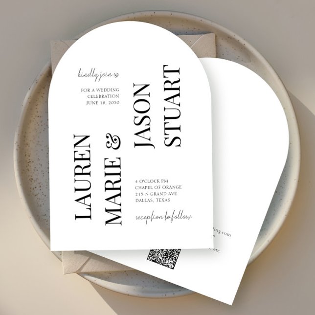 Simple Minimalist Typography Black QR Code Wedding Invitation (Creator Uploaded)