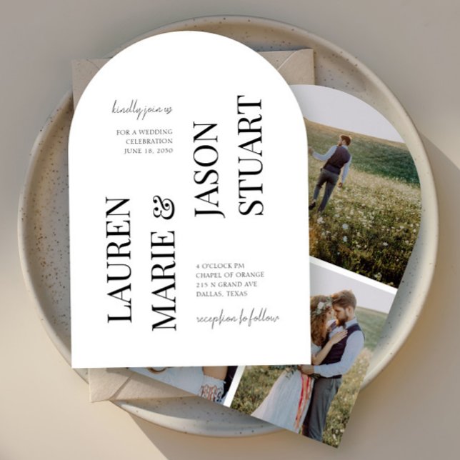 Simple Minimalist Typography Black Wedding 3 Photo Invitation (Creator Uploaded)