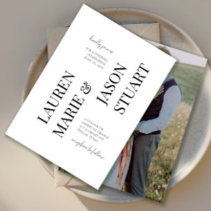 Simple Minimalist Typography Black Wedding Photo Invitation