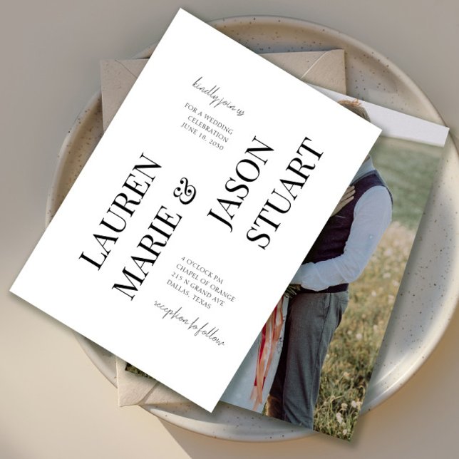 Simple Minimalist Typography Black Wedding Photo Invitation (Creator Uploaded)