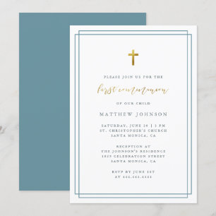 Simple Minimalist Typography Blue First Communion Invitation