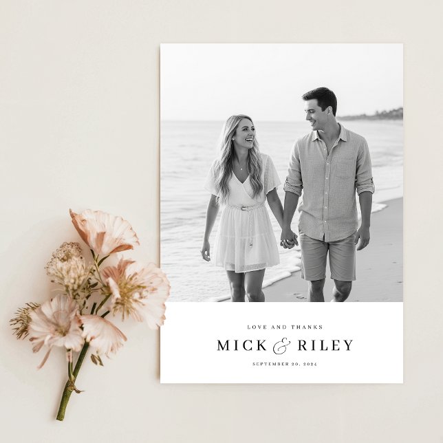 Simple Minimalist Typography Photo Wedding Thank You Card (Creator Uploaded)
