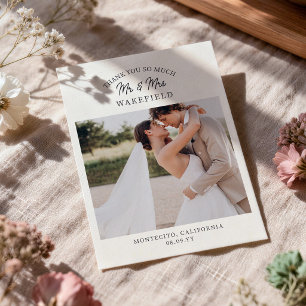 Simple Minimalist Typography Wedding Photo Thank You Card