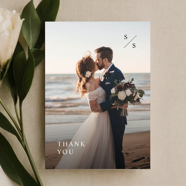 Simple Minimalist Vertical Wedding Photo Thank You Card (Creator Uploaded)