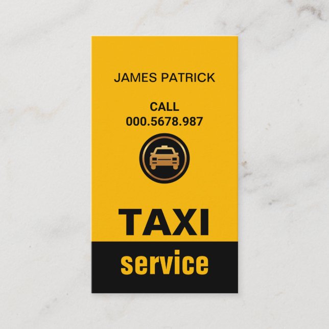 Simple Minimalist Vertical Yellow Taxi Service Business Card (Front)