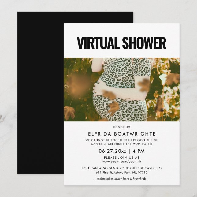 Simple minimalist Virtual shower photo Invitation (Front/Back)