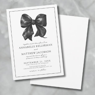 Simple Minimalist Watercolor Black Bow Wedding Invitation