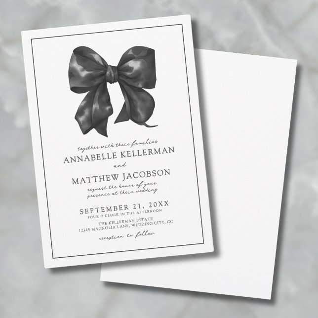 Simple Minimalist Watercolor Black Bow Wedding Invitation (Simple Minimalist Watercolor Black Bow Wedding Invitation)