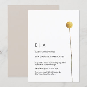 Simple Minimalist Watercolor Floral Stem Yellow Invitation