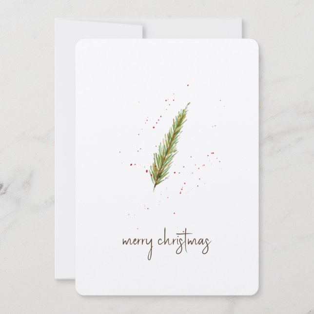 Simple Minimalist Watercolor Greenery Custom Holiday Card (Front)