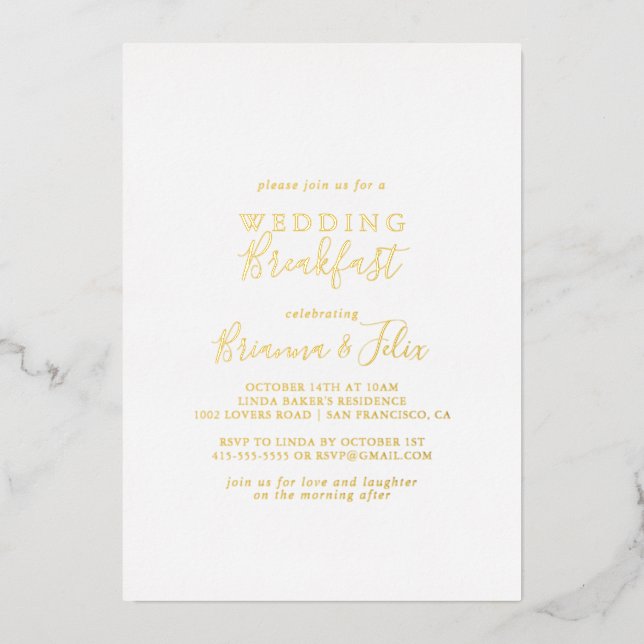 Simple Minimalist Wedding Breakfast Gold    (Front)