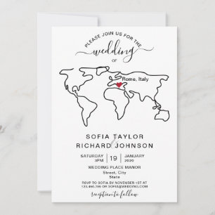 Simple Minimalist Wedding Destination World Map In Invitation