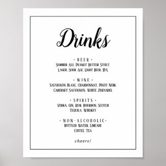 Simple Minimalist Wedding Drinks Menu Frame Sign