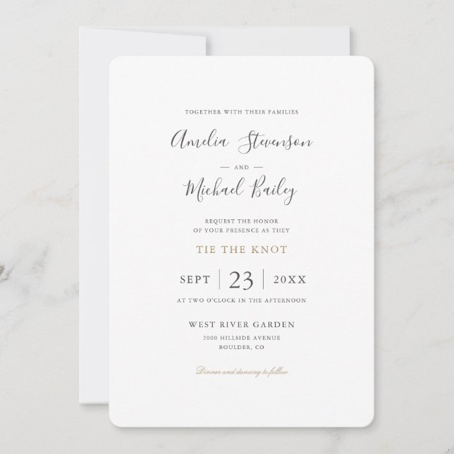 Simple Minimalist Wedding Invitation Flat Card (Front)