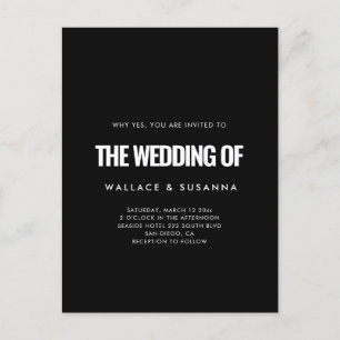Simple minimalist wedding invitation postcard