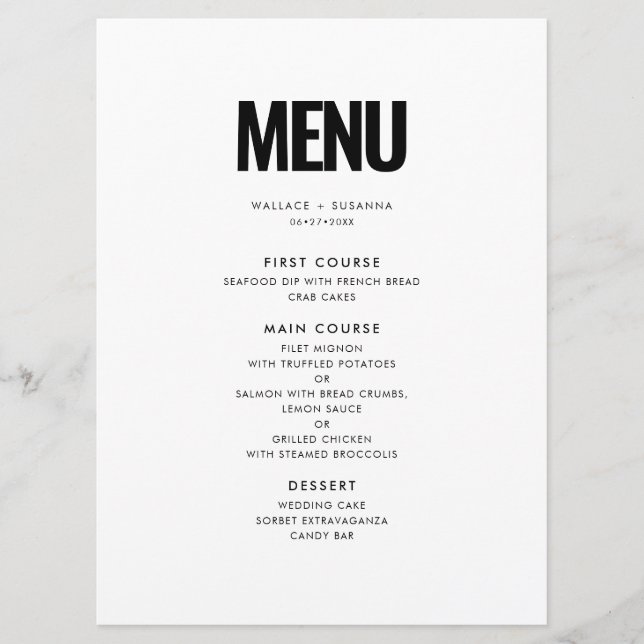 Simple minimalist wedding menu (Front)