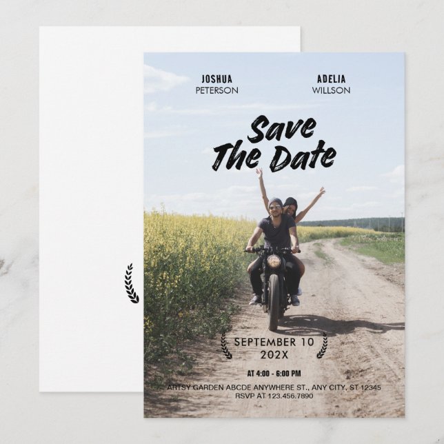 Simple minimalist wedding movie poster photo  save the date (Front/Back)