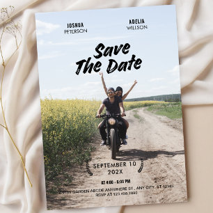 Simple minimalist wedding movie poster photo save the date