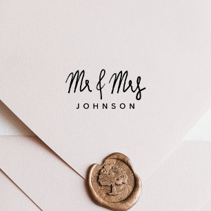 Simple Minimalist Wedding Mr and Mrs Rubber Stamp