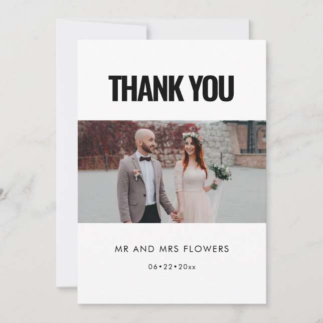 Simple minimalist wedding photo thank you card (Front)