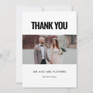 Simple minimalist wedding photo thank you card