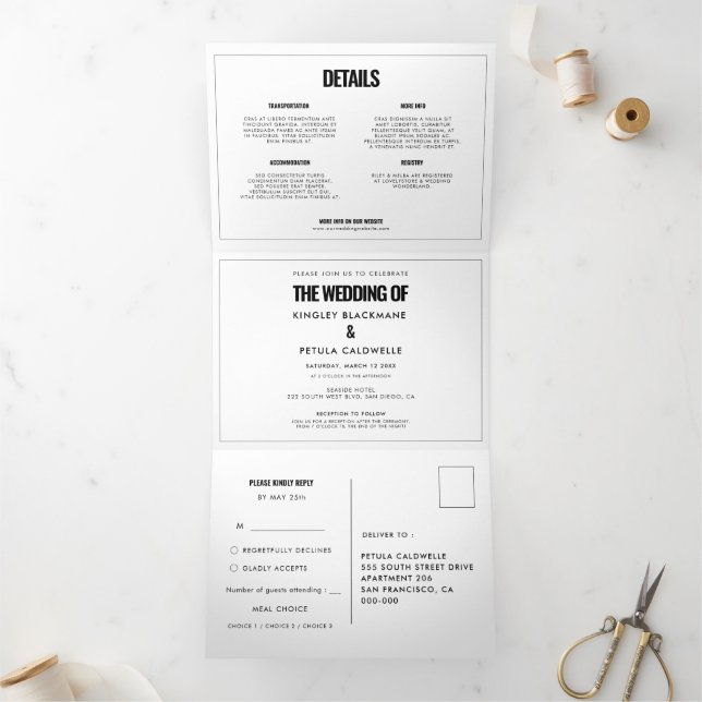 Simple minimalist wedding photo Tri-Fold invitation (Inside)