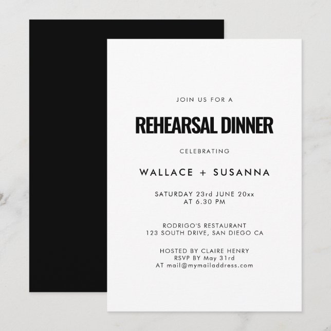 Simple minimalist wedding rehearsal dinner invitation (Front/Back)