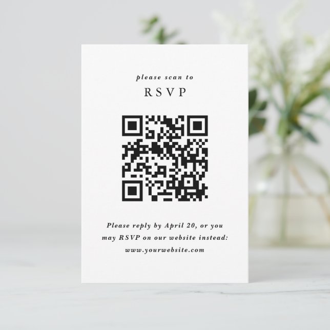 Simple Minimalist Wedding RSVP with QR code Enclosure Card (Standing Front)