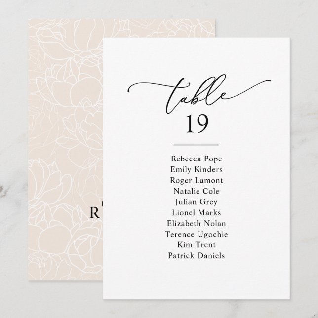 Simple Minimalist Wedding Seating Chart Cards (Front/Back)