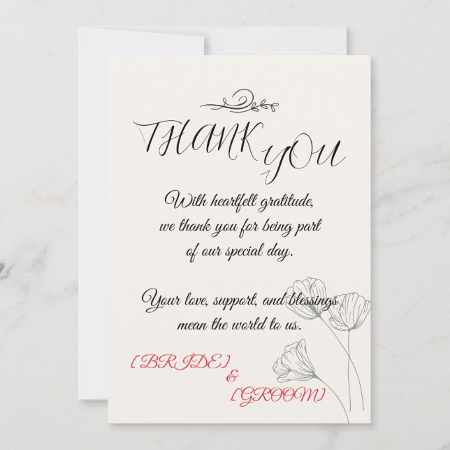 Simple Minimalist Wedding Thank You Card  (Front)