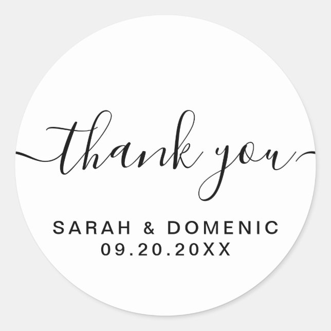 Simple Minimalist Wedding Thank You Chic Classic Round Sticker (Front)