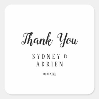 Simple Minimalist Wedding Thank You Favour Square Sticker