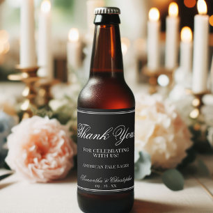 Simple Minimalist Wedding Thank You White on Black Beer Bottle Label