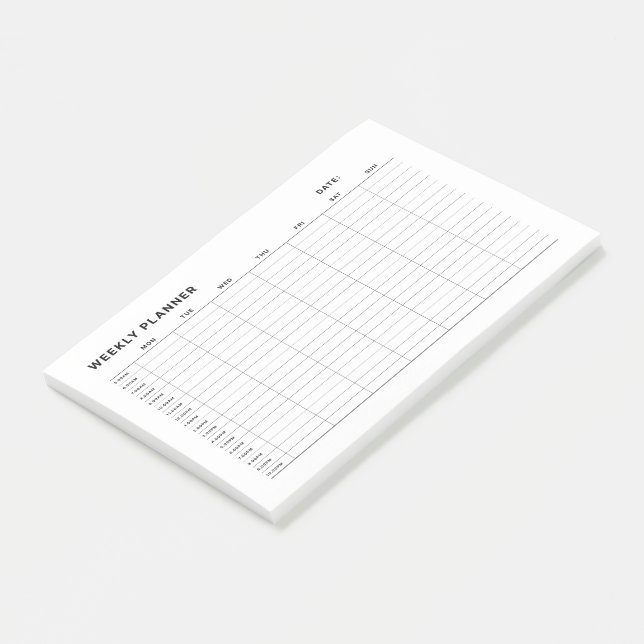Simple Minimalist Weekly Hourly Planner Post-it Notes (Angled)
