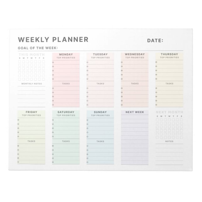Simple Minimalist Weekly Planner Notepad (Front)