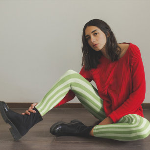 Simple Minimalist Whimsical Cute Green Striped  Leggings