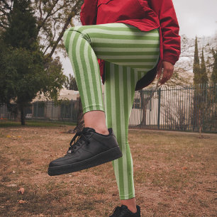 Simple Minimalist Whimsical Cute Green Striped  Leggings