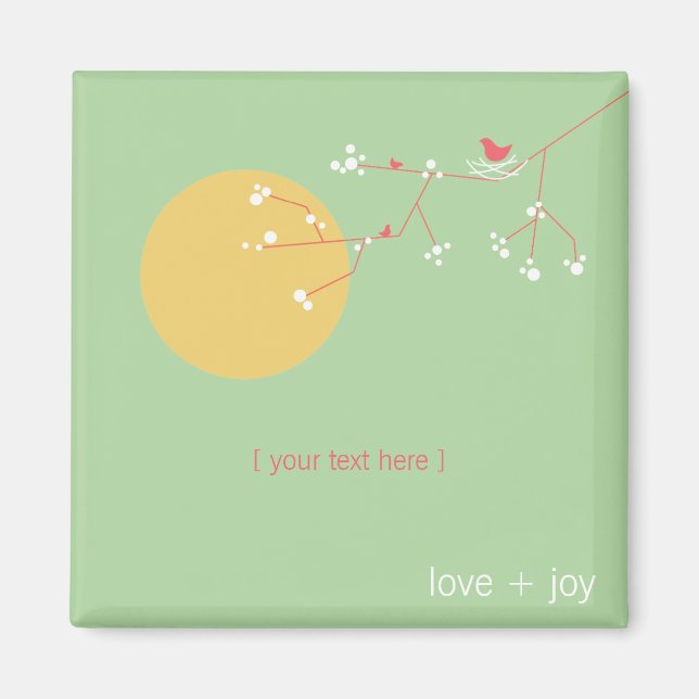 Simple Minimalist Whimsical Nesting Birds & Family Magnet (Front)