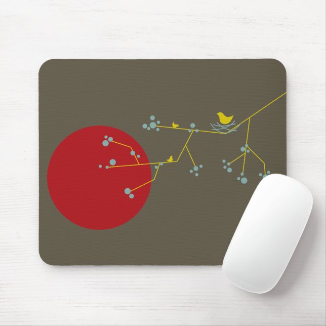 Simple Minimalist Whimsical Nesting Birds & Family Mouse Mat (With Mouse)